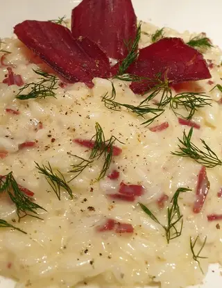 Ricetta Risotto con lombo di vitello essiccato e finocchietto selvatico, mantecato al Brie di robertobabbilonia