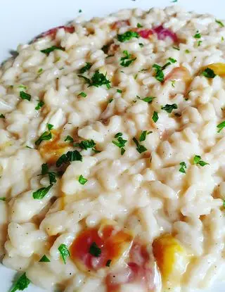 Ricetta Risotto alle pesche con ciliege e zenzero mantecato al brie di robertobabbilonia