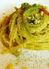 Ricetta Vermicelli Garofalo con olio alle foglie di fico, aglio, peperoncino, polvere di foglie di fico e taralli