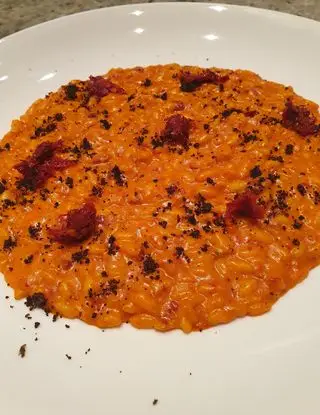 Ricetta Risotto alla zucca gialla con 'Nduja e polvere di olive nere di robertobabbilonia