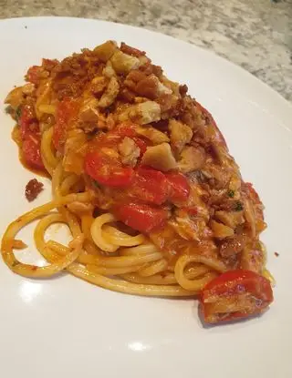 Ricetta Tonnarelli con tonno, pomodorini, 'nduja e taralli tostati di robertobabbilonia