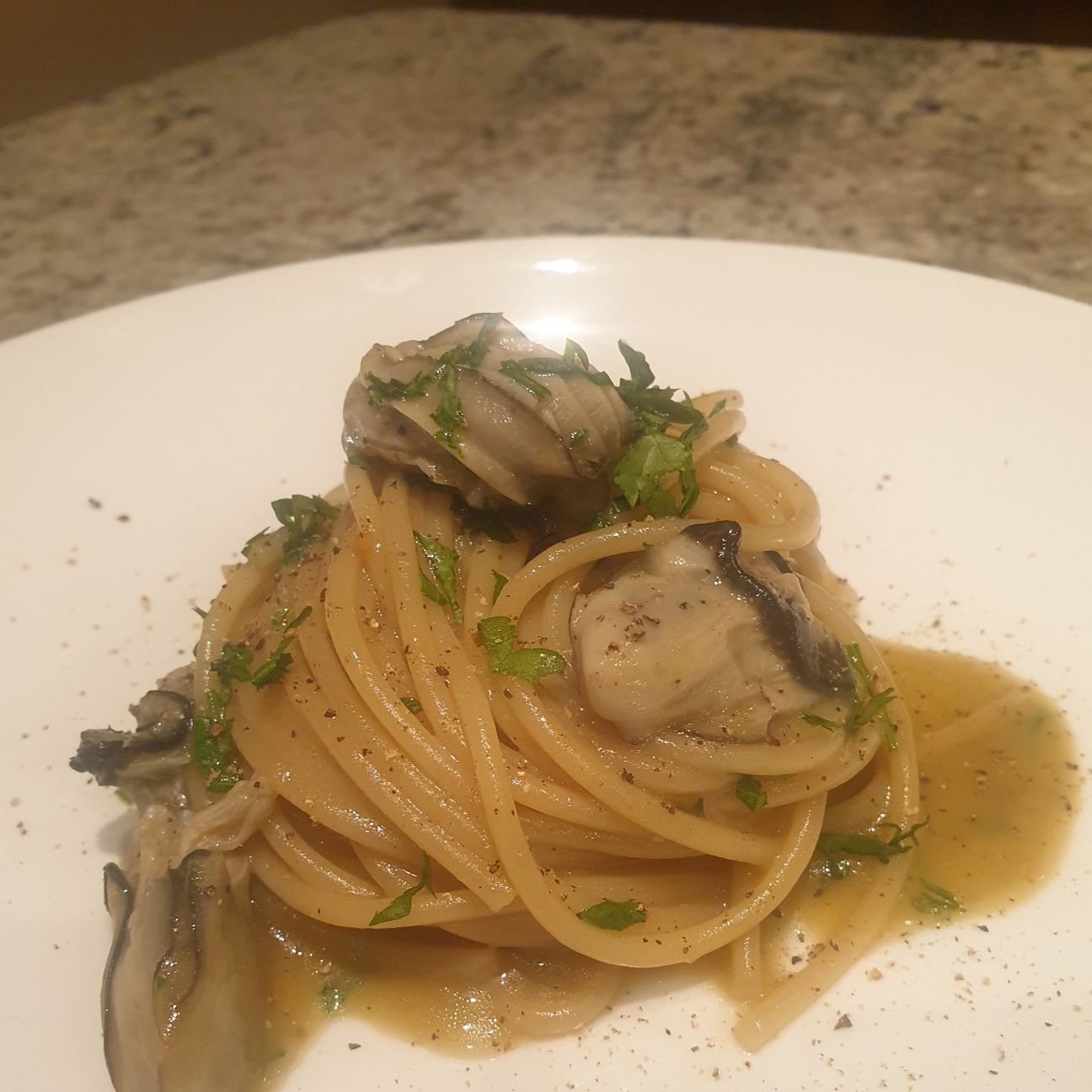 Spaghetti risottati alle ostriche