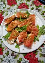 Ricetta Antipasto crostini Salmone Philadelphia pistacchio