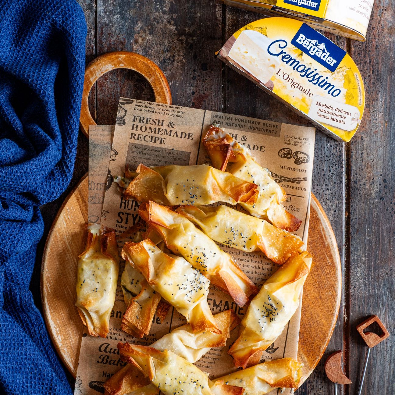 Caramelle di pasta phillo con Cremosissimo L’originale Bergader