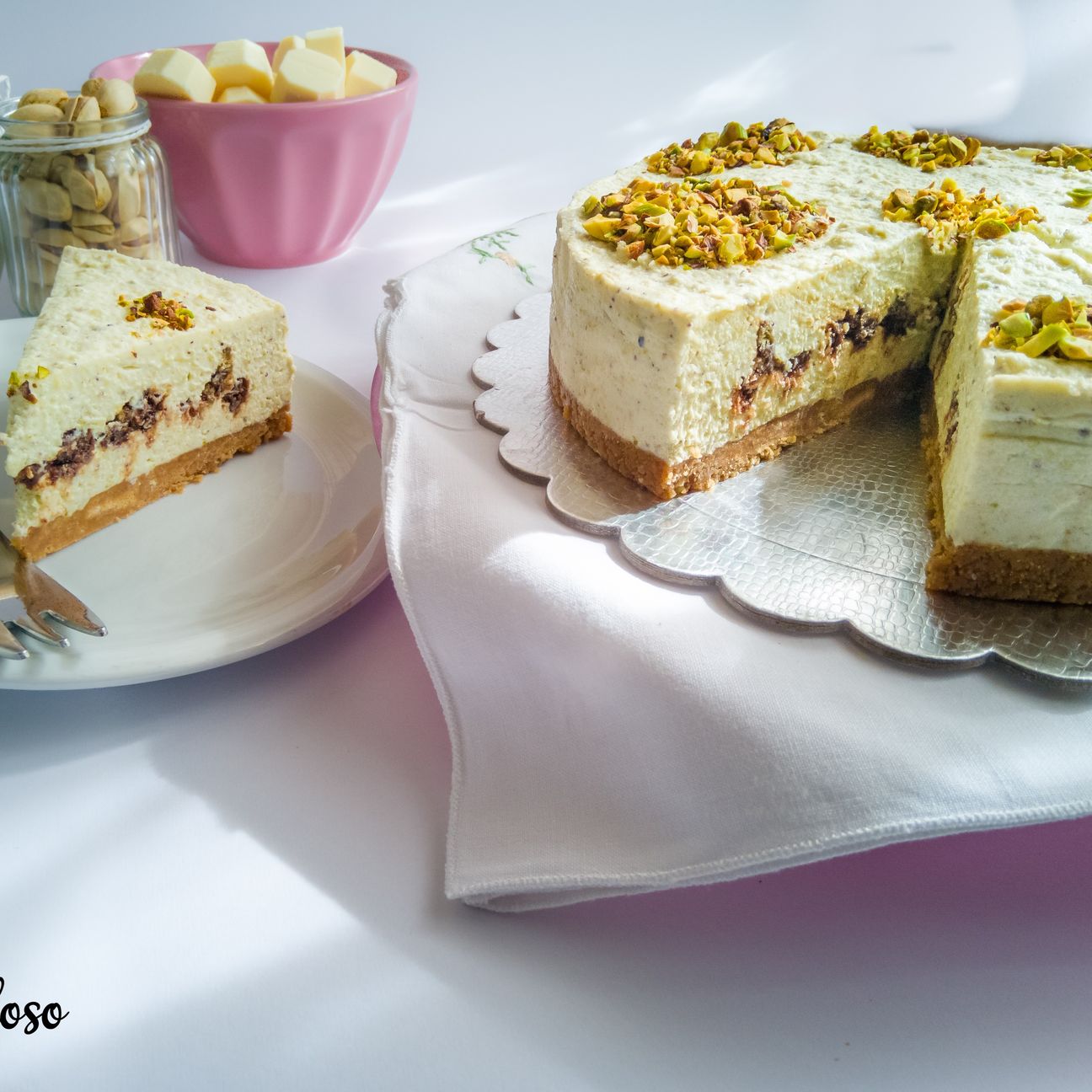 Cheesecake pistacchio e cioccolato bianco
