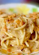 Ricetta Spaghettone Gentile aglio, olio e sgombro con pangrattato fritto al peperoncino