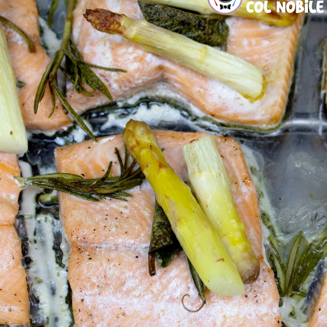 Trota con asparagi al forno