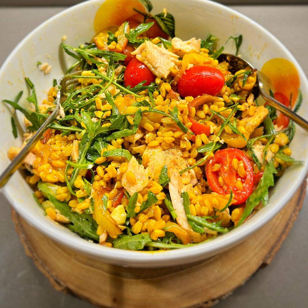 Farro allo Zafferano Leprotto con Verdure & Trota Salmonata Trentina