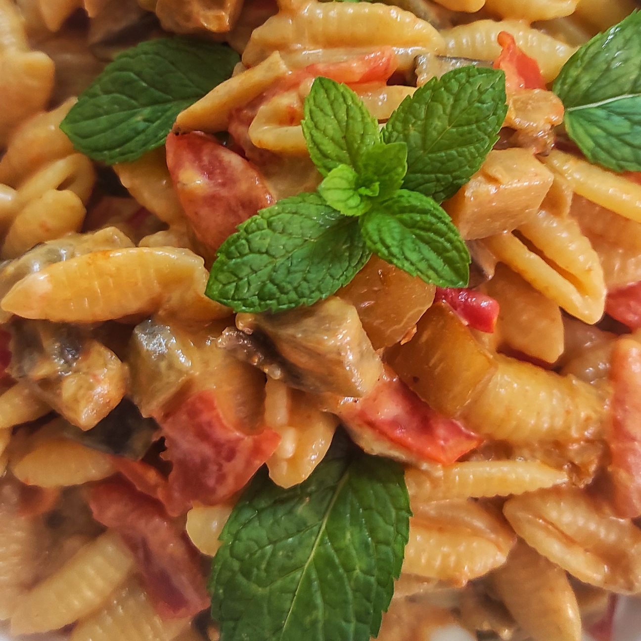 Cavatelli Sardi con Melanzana, Pomodorini, Philadelphia e tanta Menta