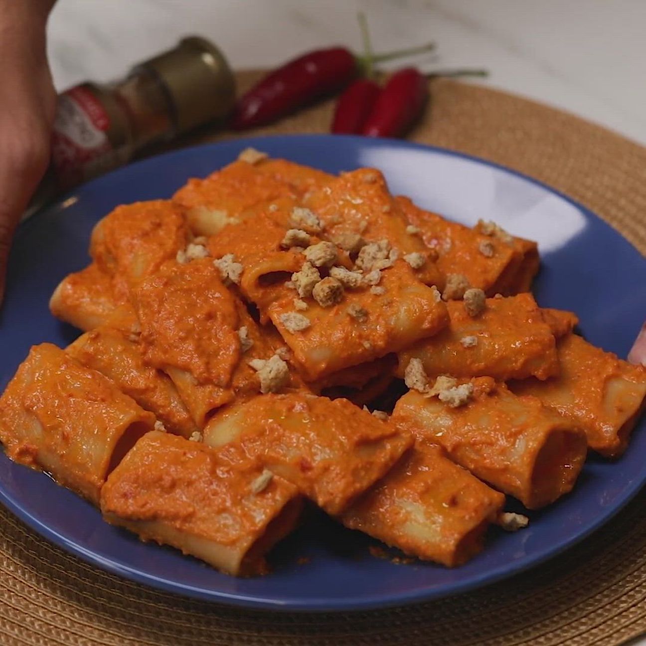 Paccheri pomodori secchi, taralli e peperoncino