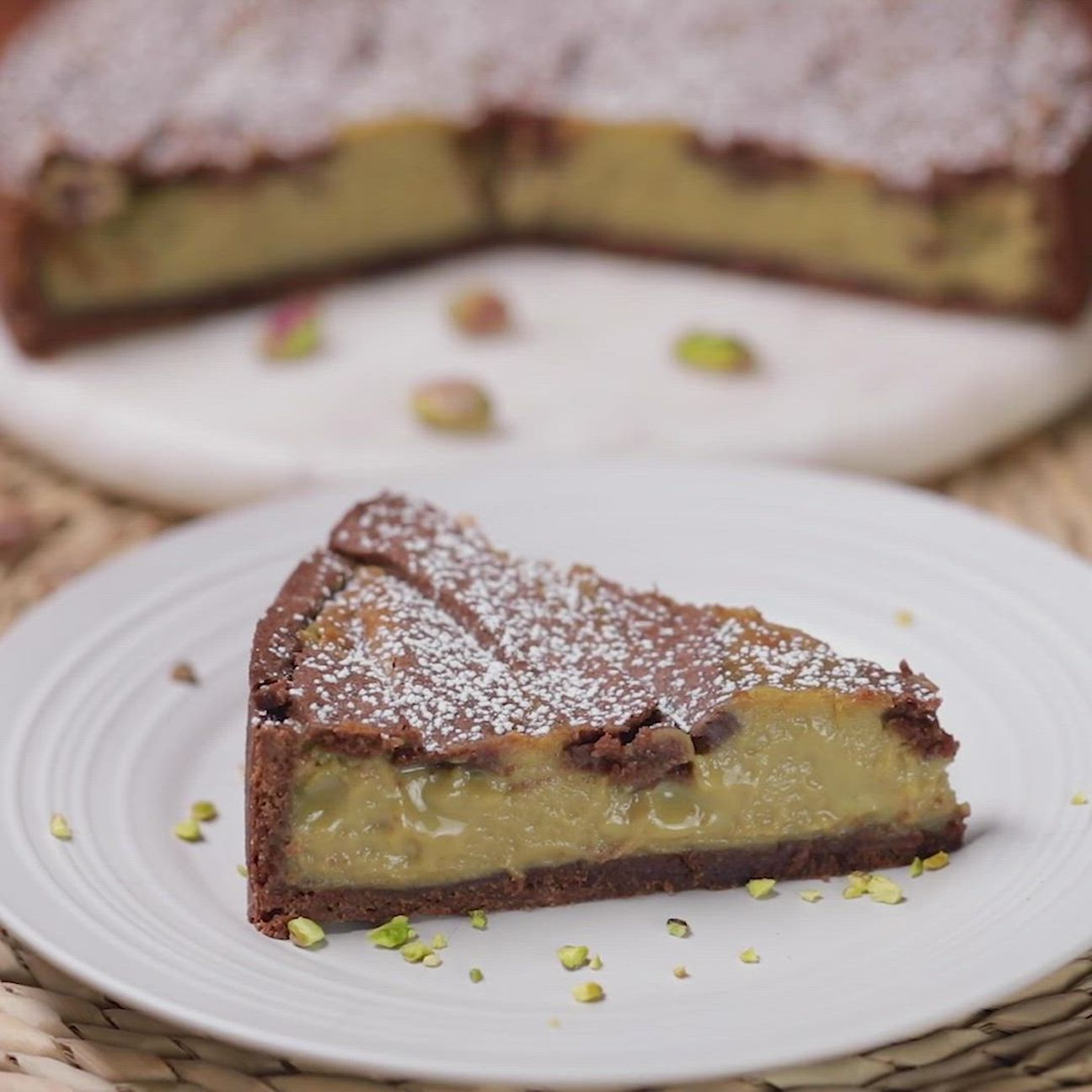 Crostata al cacao e crema di pistacchio