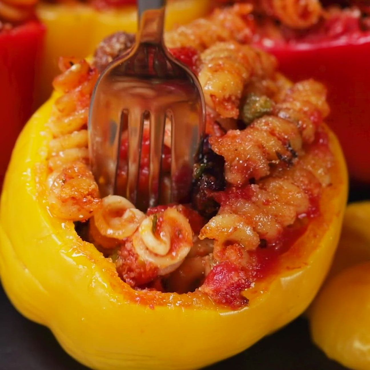Peperoni ripieni di pasta alla puttanesca