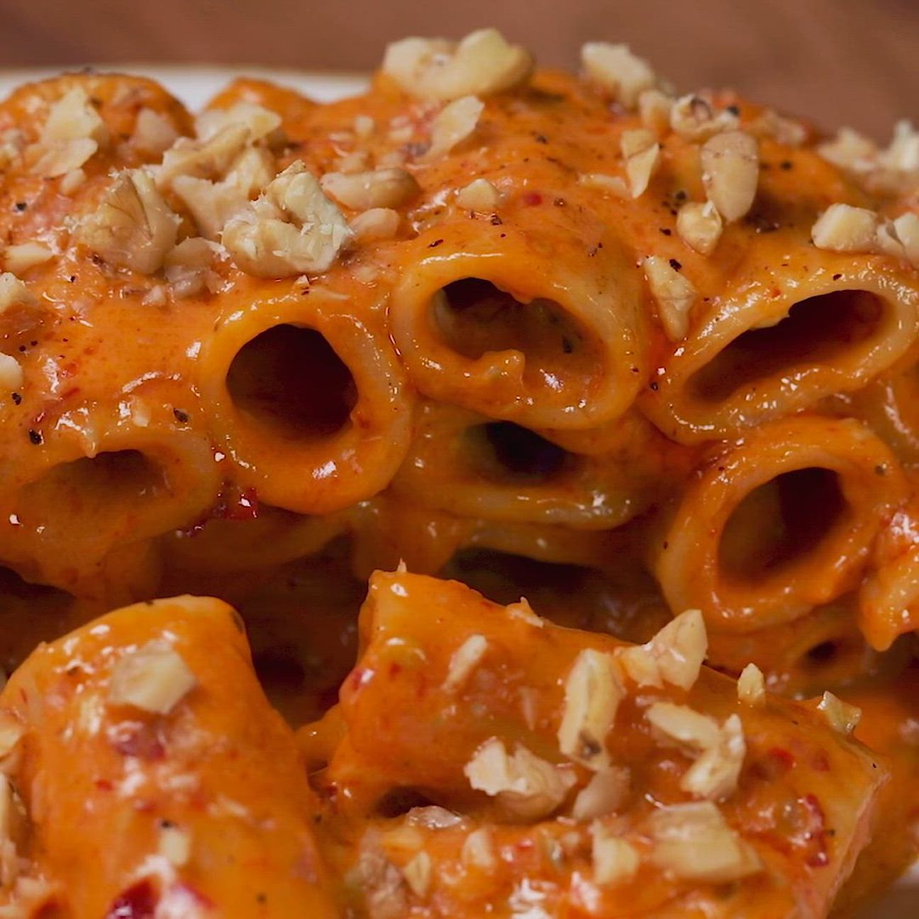 Rigatoni con gorgonzola mascarpone, nduja e noci