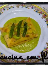 Ricetta Fagottino di Crespelle al Baccalà Mantecato in Salsa di Asparagi