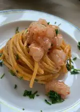 Ricetta Spaghettone quadrato con tartare di gambero viola