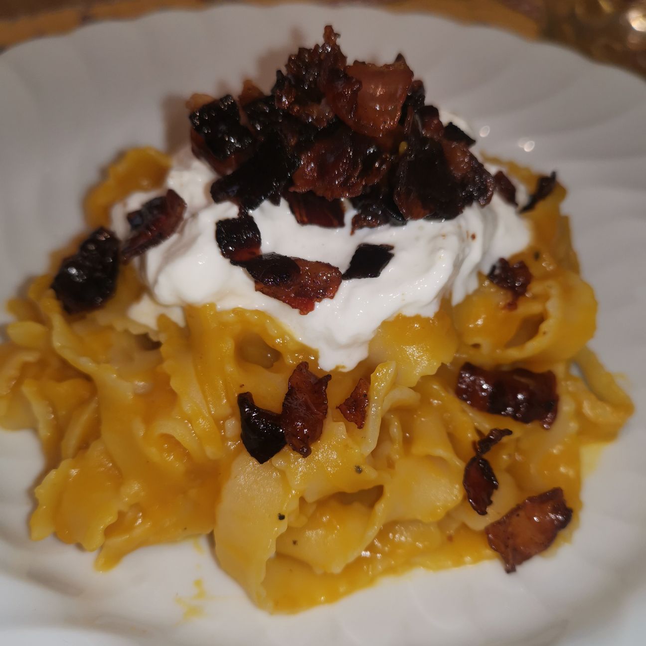 Carbonara di zucca con stracciatella