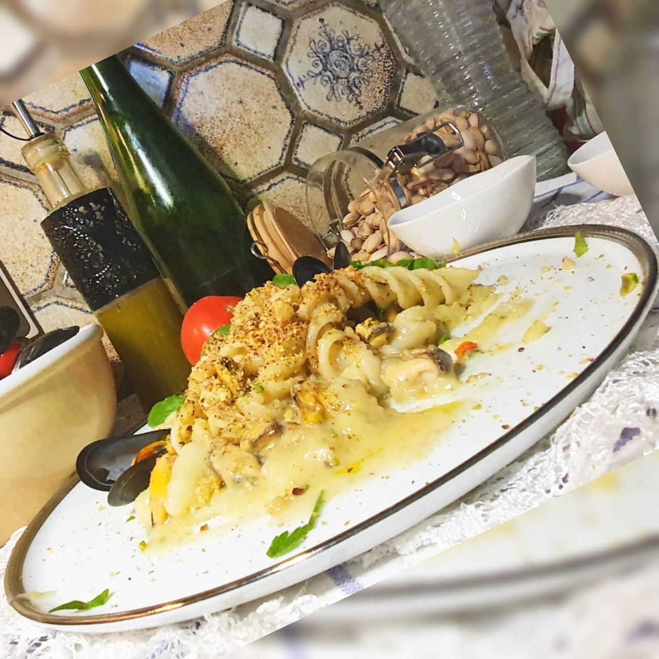 Fusilloni alle cozze con crema patate