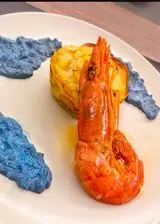 Ricetta Gamberi argentini flambé e millefoglie di patate.. nel blu.. dipinto di blu