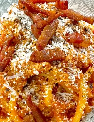 Ricetta Amatriciana con Spaghettoni XXL Pasta Garofalo di Gnamseppe