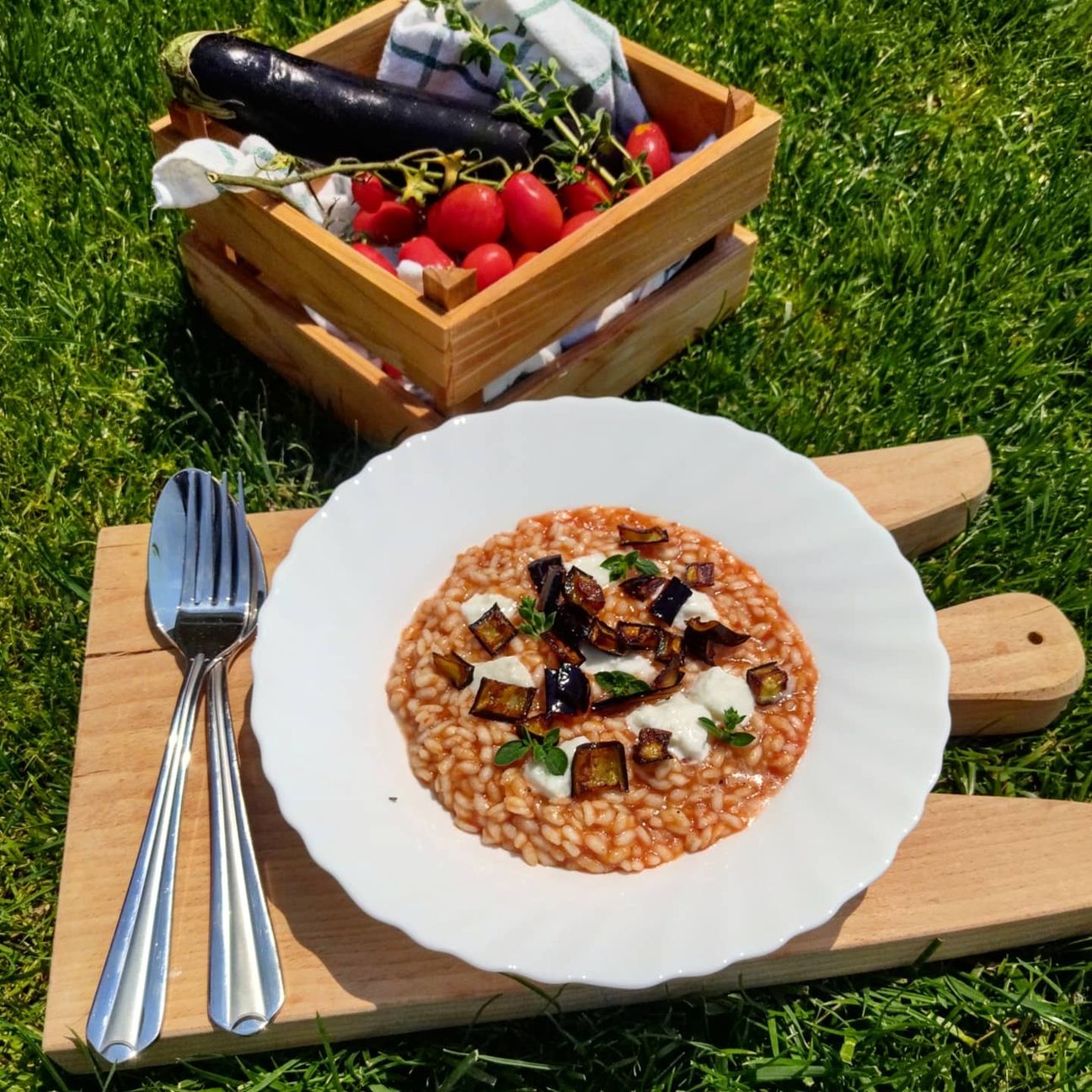 Risotto alla norma con mozzarella di bufala
