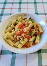 Ricetta Pasta con gamberetti, peperoni e crema di patate.