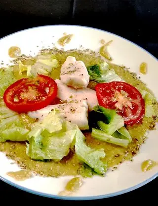 Ricetta Merluzzo su letto di crema di asparagi,con scarola e pomodori. di ilninotto