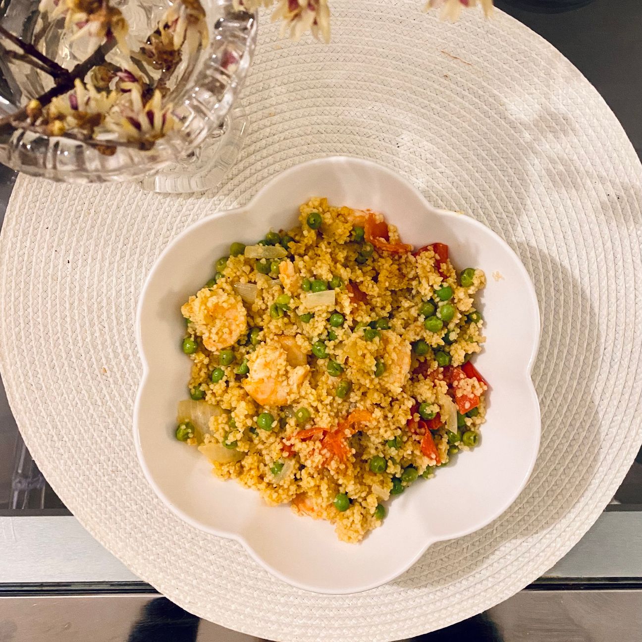 Couscous Thai con curry, gamberetti e piselli 🦐