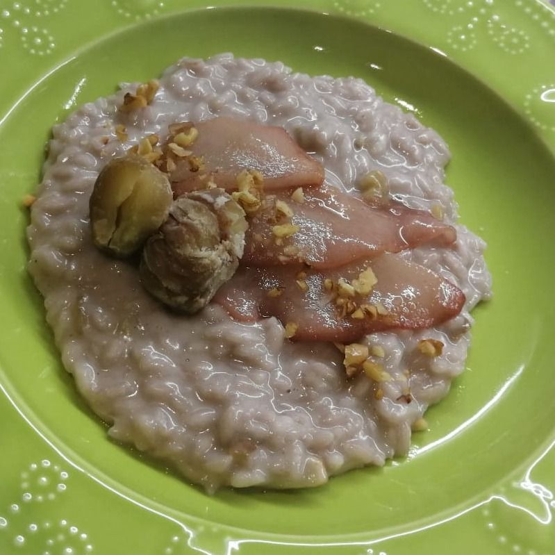 Risotto con taleggio, pere e castagne