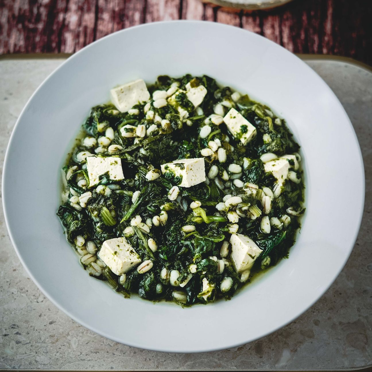 Minestra di spinaci e tofu