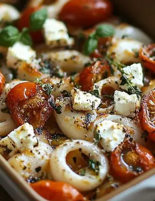 Ricetta Anelli di calamari al forno con pomodorini e feta. di lacucinasecondolabiffi