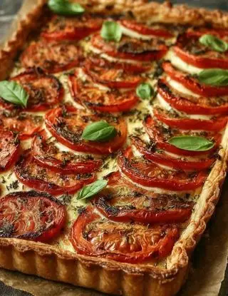 Ricetta Torta salata con pomodori grigliati, burrata e basilico di lacucinasecondolabiffi