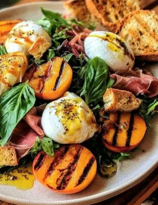 Ricetta Insalata di albicocche grigliate, burratine e prosciutto crudo di lacucinasecondolabiffi