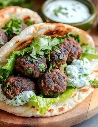 Ricetta Pane pita ripieno di polpette di agnello e yogurt greco alle erbette di lacucinasecondolabiffi