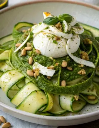 Ricetta Tagliatelle di zucchine crude con pesto di basilico e burrata di lacucinasecondolabiffi