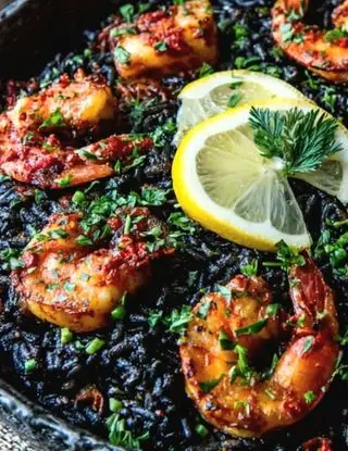 Ricetta Risotto al nero di seppia e gamberi grigliati di lacucinasecondolabiffi