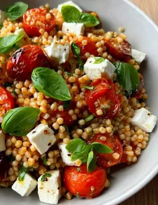 Ricetta Fregola con pomodorini confit, feta e basilico di lacucinasecondolabiffi