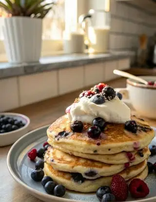 Ricetta Pancake con Farina di Riso, Frutti di Bosco e Panna di lacucinasecondolabiffi