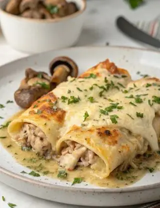 Ricetta Cannelloni ai Funghi, Castagne e Crema di Taleggio con besciamella profumata al timo di lacucinasecondolabiffi