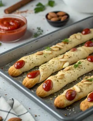 Ricetta Dita di Strega Salate alle Mandorle con Smalto Rosso (Ketchup) di lacucinasecondolabiffi
