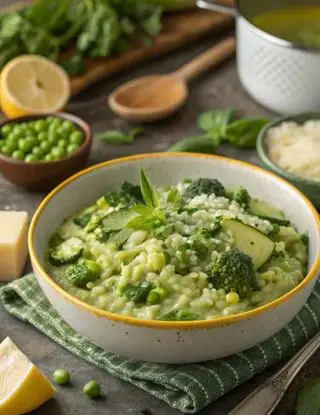 Ricetta Minestra di riso con porri, piselli, verza e limone di lacucinasecondolabiffi