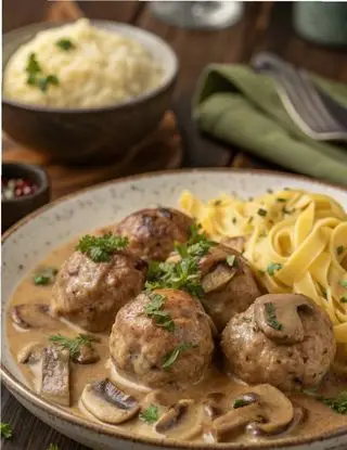 Ricetta Tagliatelle ai funghi champignon con polpettine di carne di lacucinasecondolabiffi