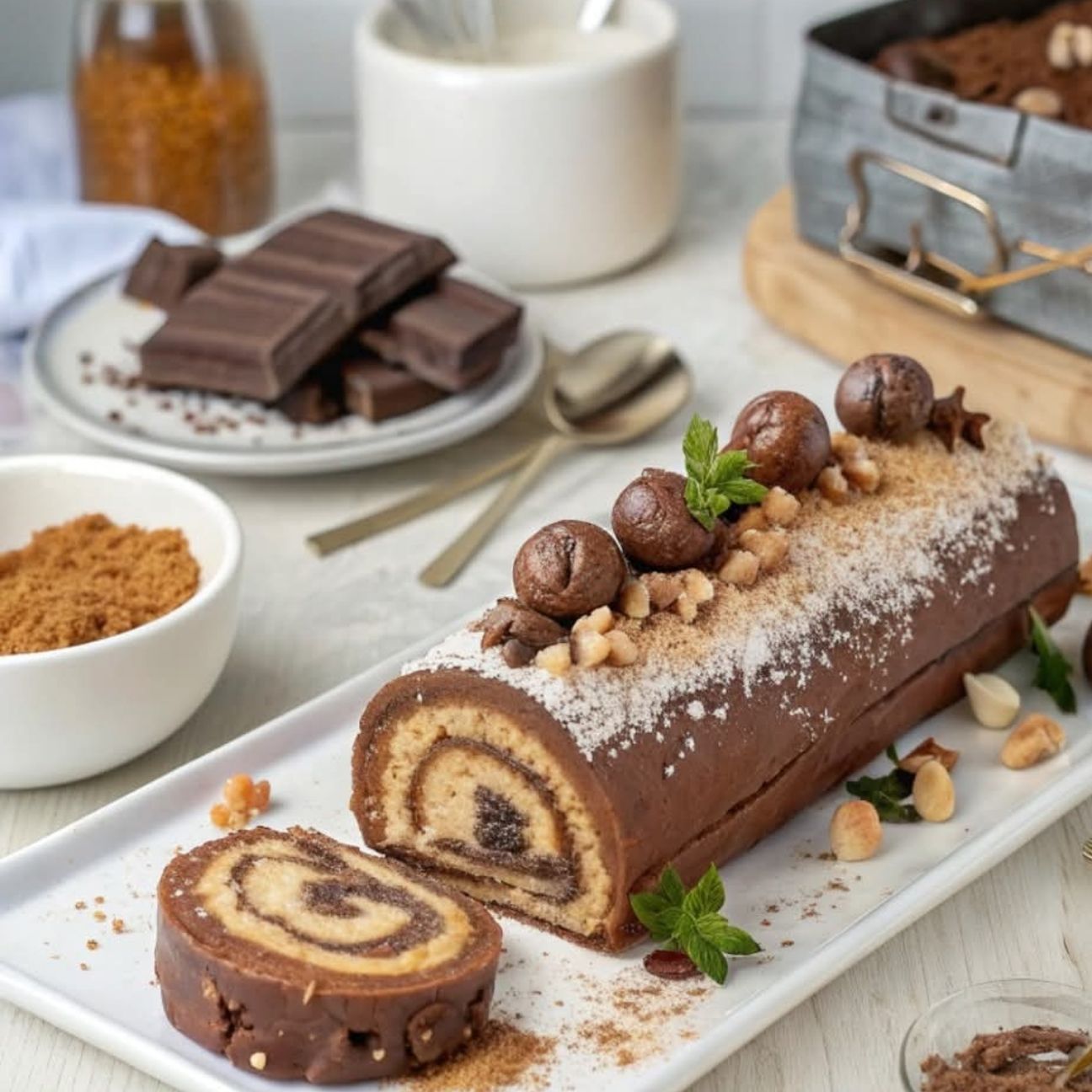 Tronchetto al Cioccolato e Nocciola con Praline tipo Duplo