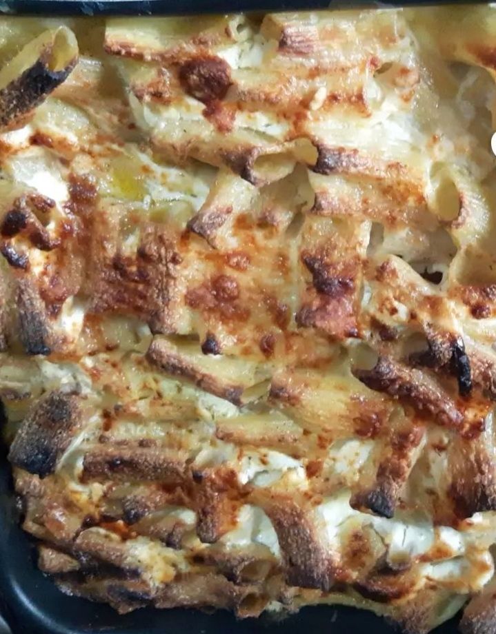 Pasta al forno con crema di zucchine e crema di funghi