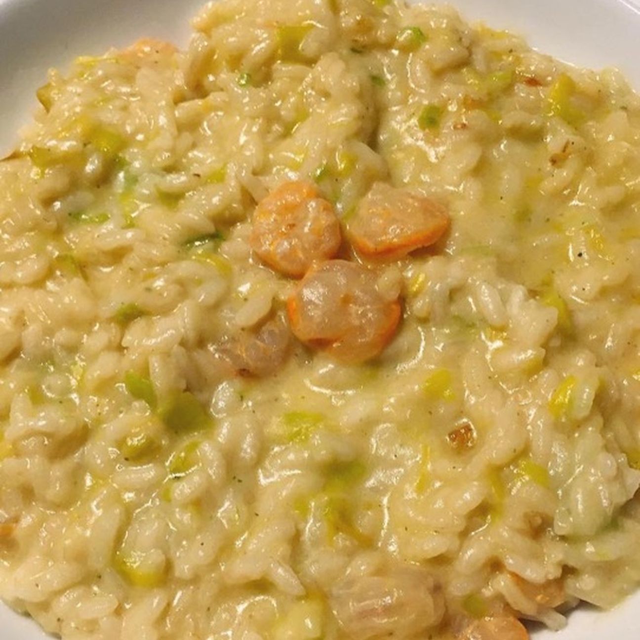 Risotto leggero e cremoso porri e gamberetti