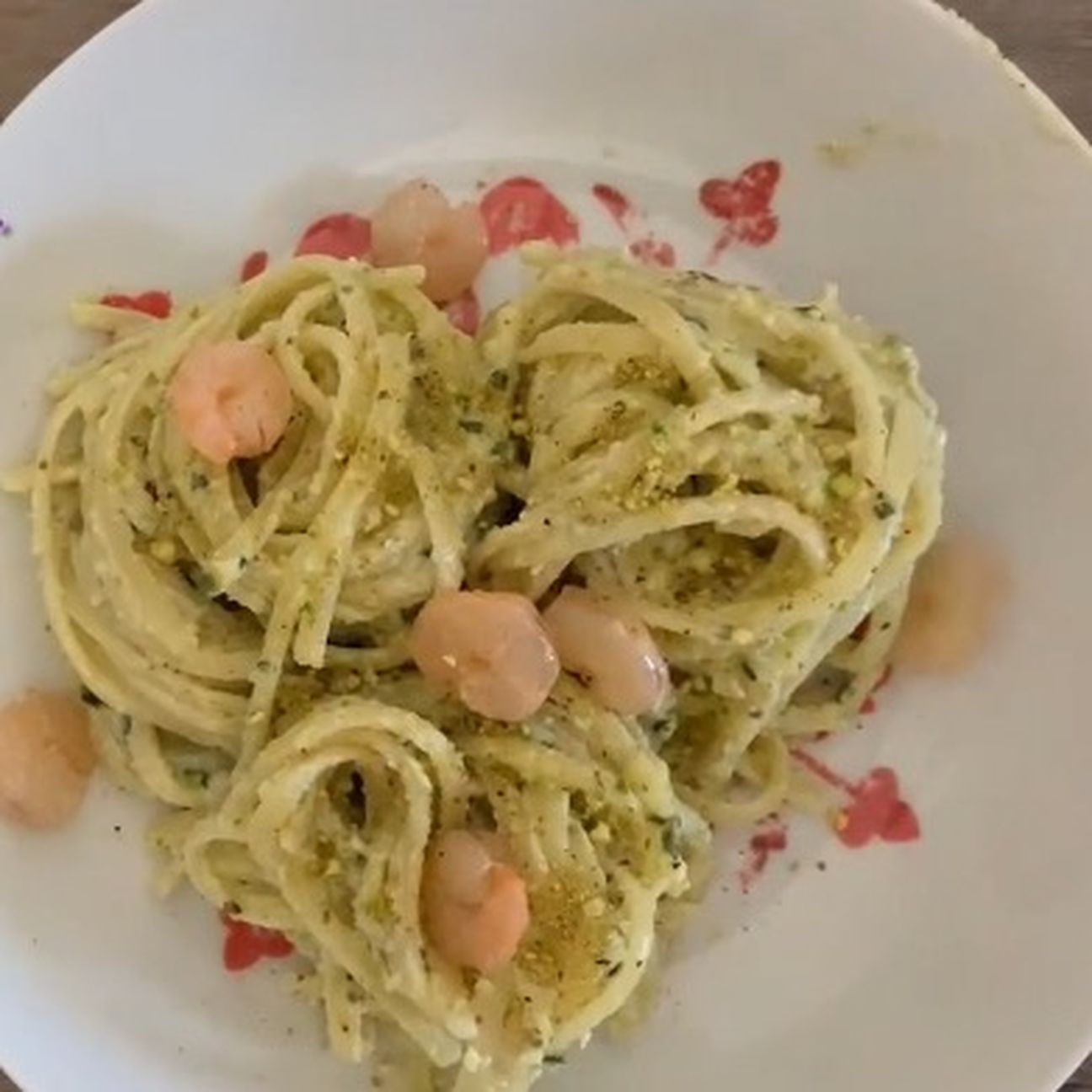 Pasta ricotta, pistacchi e gamberetti