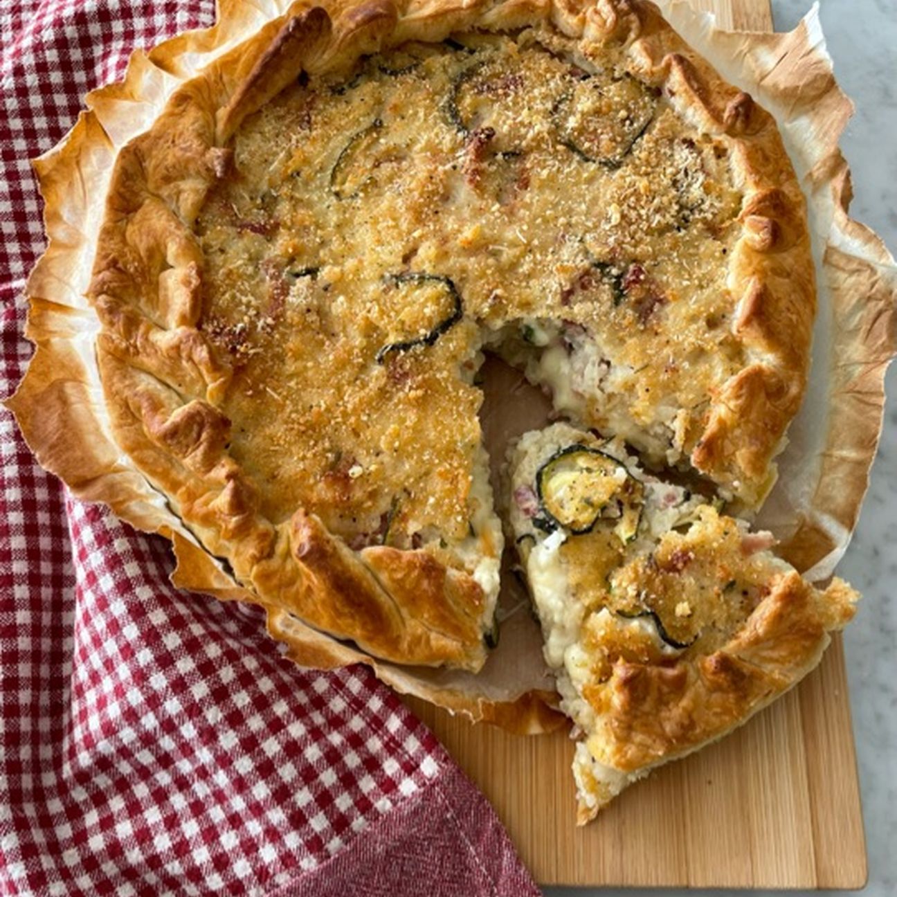 Sfoglia salata con riso, zucchine, speck e formaggio😋