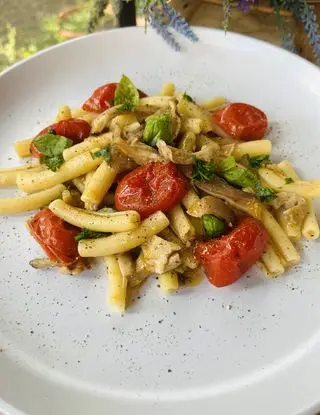 Ricetta Ziti arrotolati con funghi pioppini , pomodorini e basilico di chiarazica