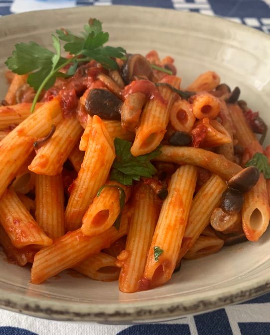 Penne con funghi pioppini e ‘nduja