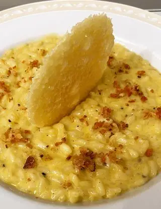 Ricetta Risotto alla carbonara con cialda di pecorino e croccante di guanciale di torracogianluca