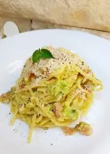 Ricetta SPAGHETTI IN CREMA DI ZUCCHINE,  UOVO E PANCETTA